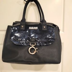 KENNETH COLE REACTION BLACK SATCHEL PURSE WITH GOLD HARDWARE
